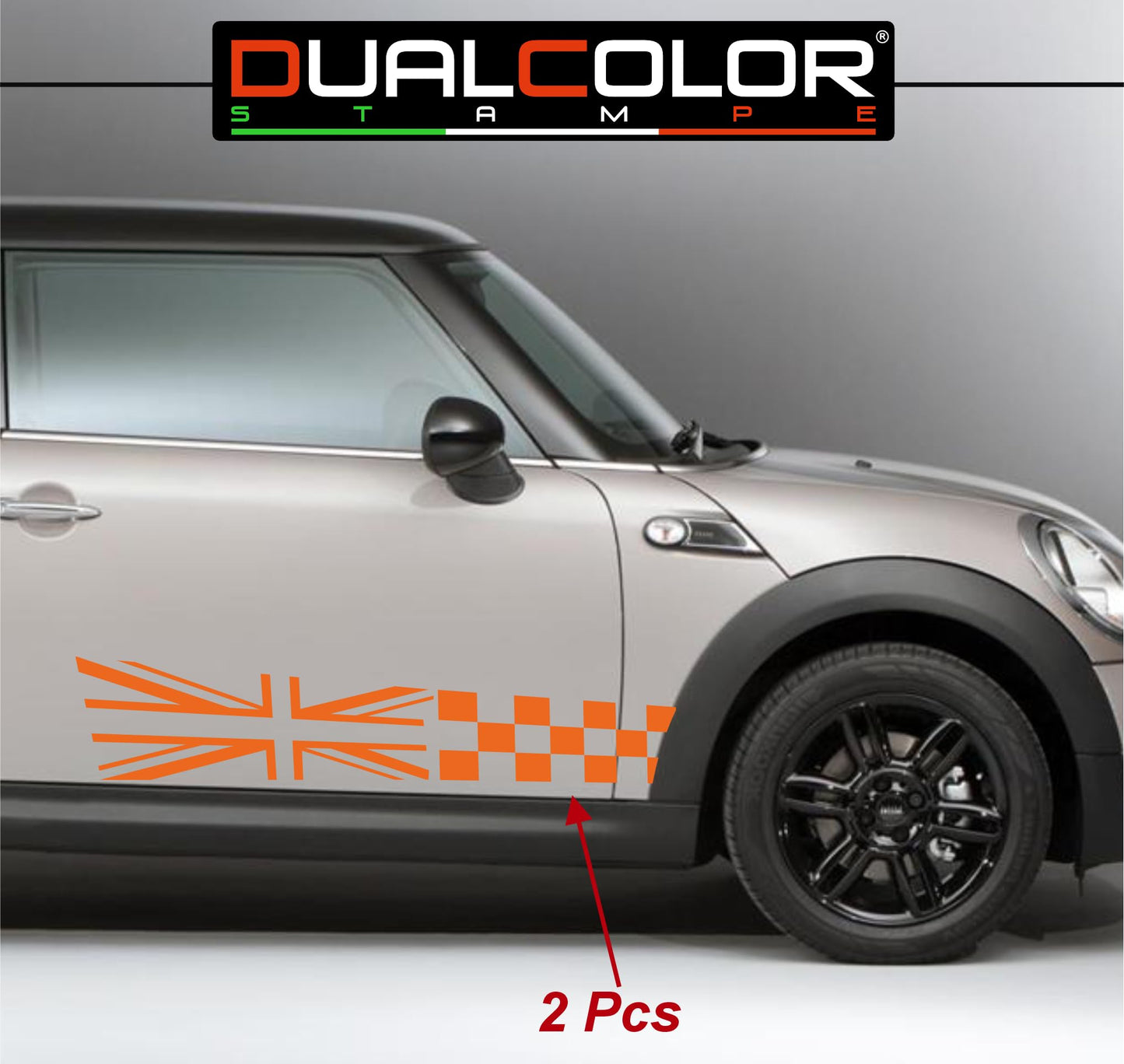 DualColorStampe Adesivi compatibili con MINI Cooper S One JCW R50 R52 R53 R56 R57 F55 F56 F57 per minigonne laterali (2 pezzi) Strisce laterali decalcomania a scacchiera 0371