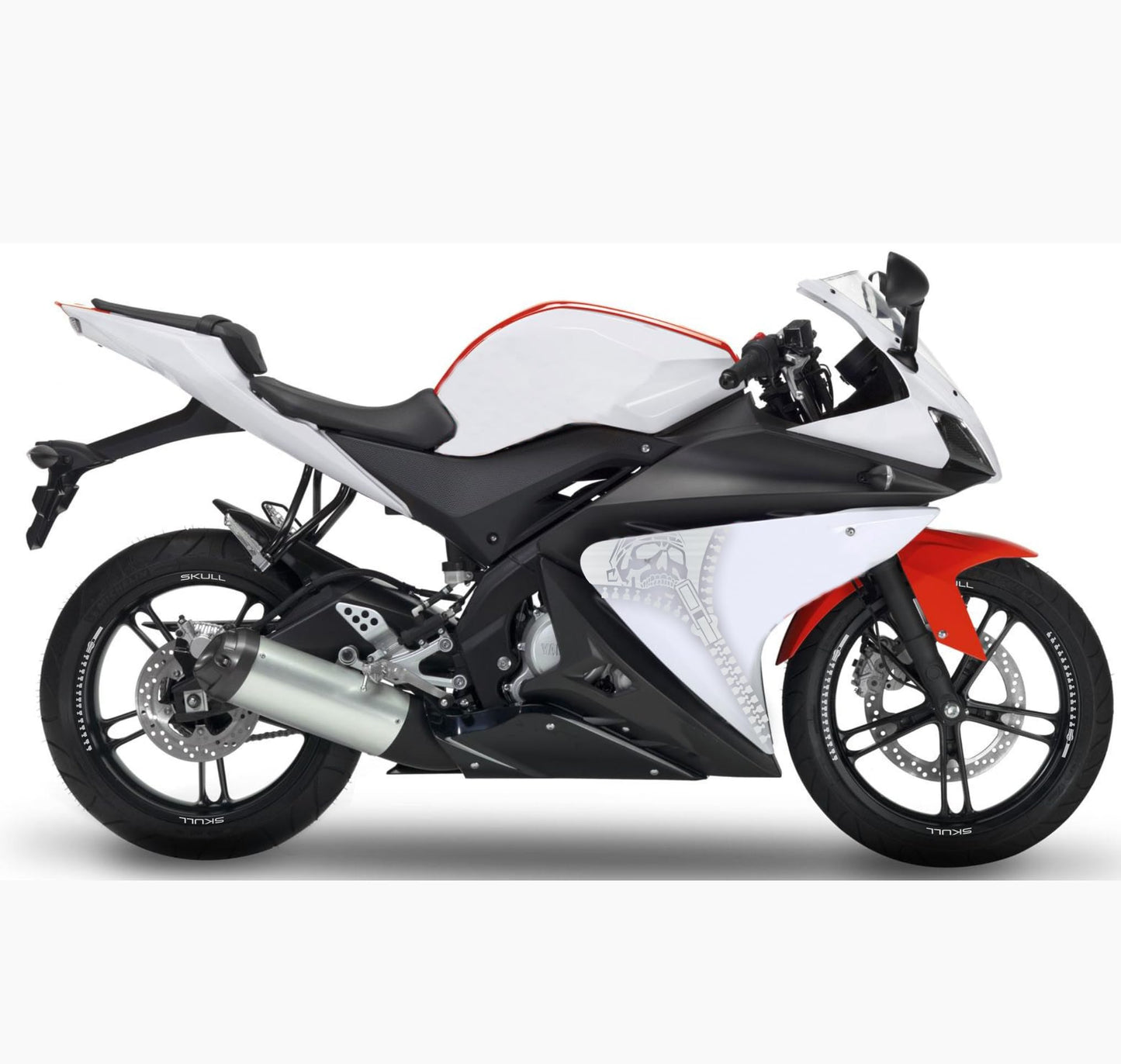 DualColorStampe Adesivi Compatibili con Yamaha YZF-R125 R125 (2014-2018) Stickers Strisce cerchi 17'' Pollici + Carena moto decalcomania teschio M0241