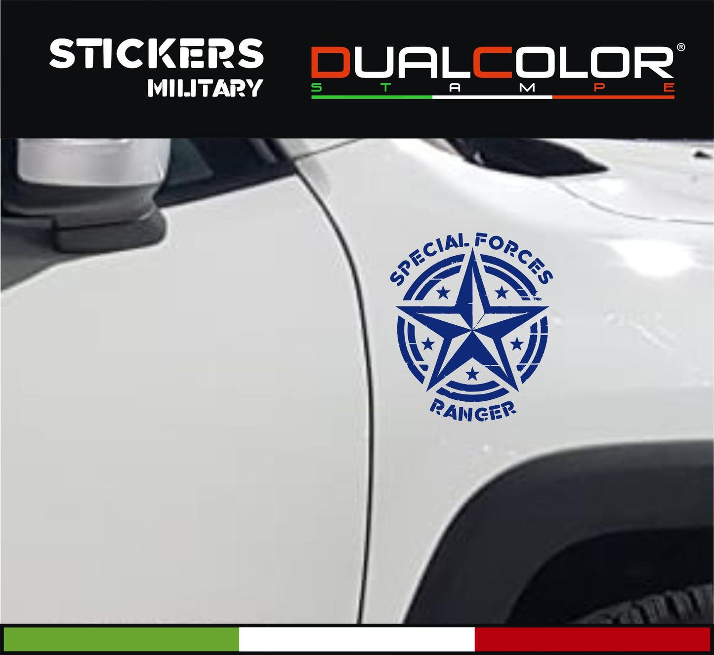 DualColorStampe Adesivi compatibili con Jeep Renegade stella militare Army Fuoristrada 4X4 Fiancata Offroad Adesivi Stickers AUTO Decal 0391