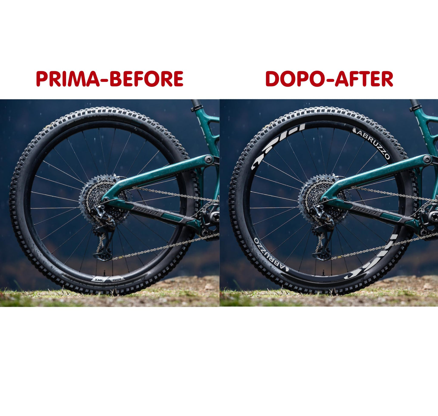 DualColorStampe® Adesivi Cerchi Bici MTB 26'' 27,5'' 28-29'' Pollici | Stickers Ruota Mountain Bike Colorati, Autoadesivi Impermeabili | Cod. B0207