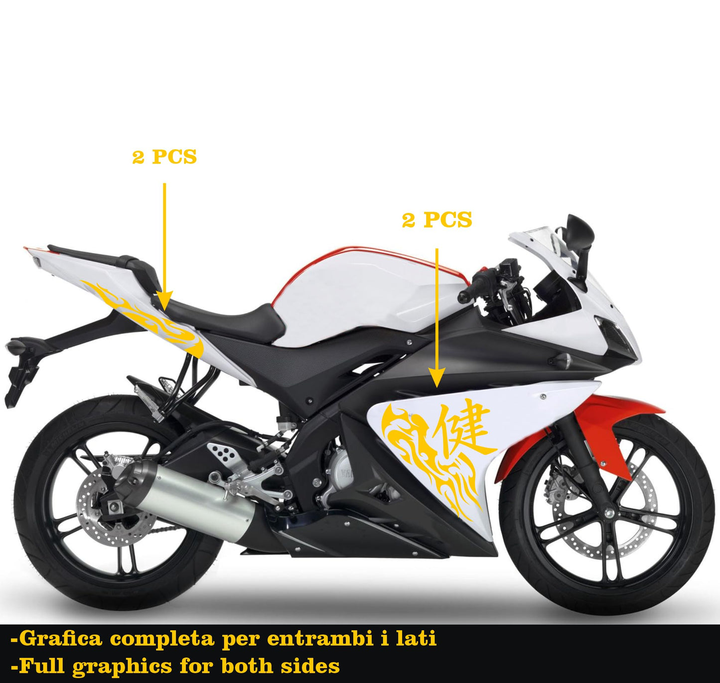 DualColorStampe Adesivi compatibili con Yamaha YZF-R125 Tribali 2014-2018 | Decalcomanie Carena Moto DX-SX M0174