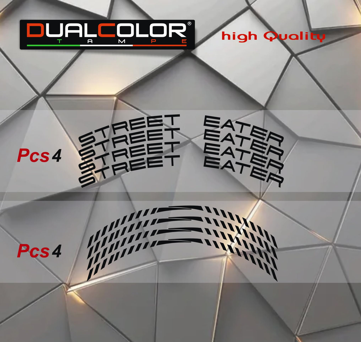 DualColorStampe Confezione Adesivi Set Completo di Cerchi Strisce per Moto per 2 Ruote da 17'' pollici strips Design Racing STREET EATER D0118