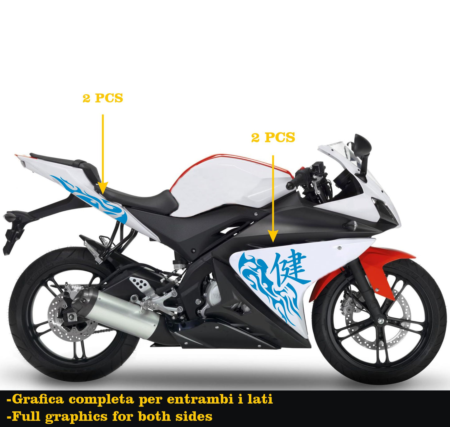 DualColorStampe Adesivi compatibili con Yamaha YZF-R125 Tribali 2014-2018 | Decalcomanie Carena Moto DX-SX M0174