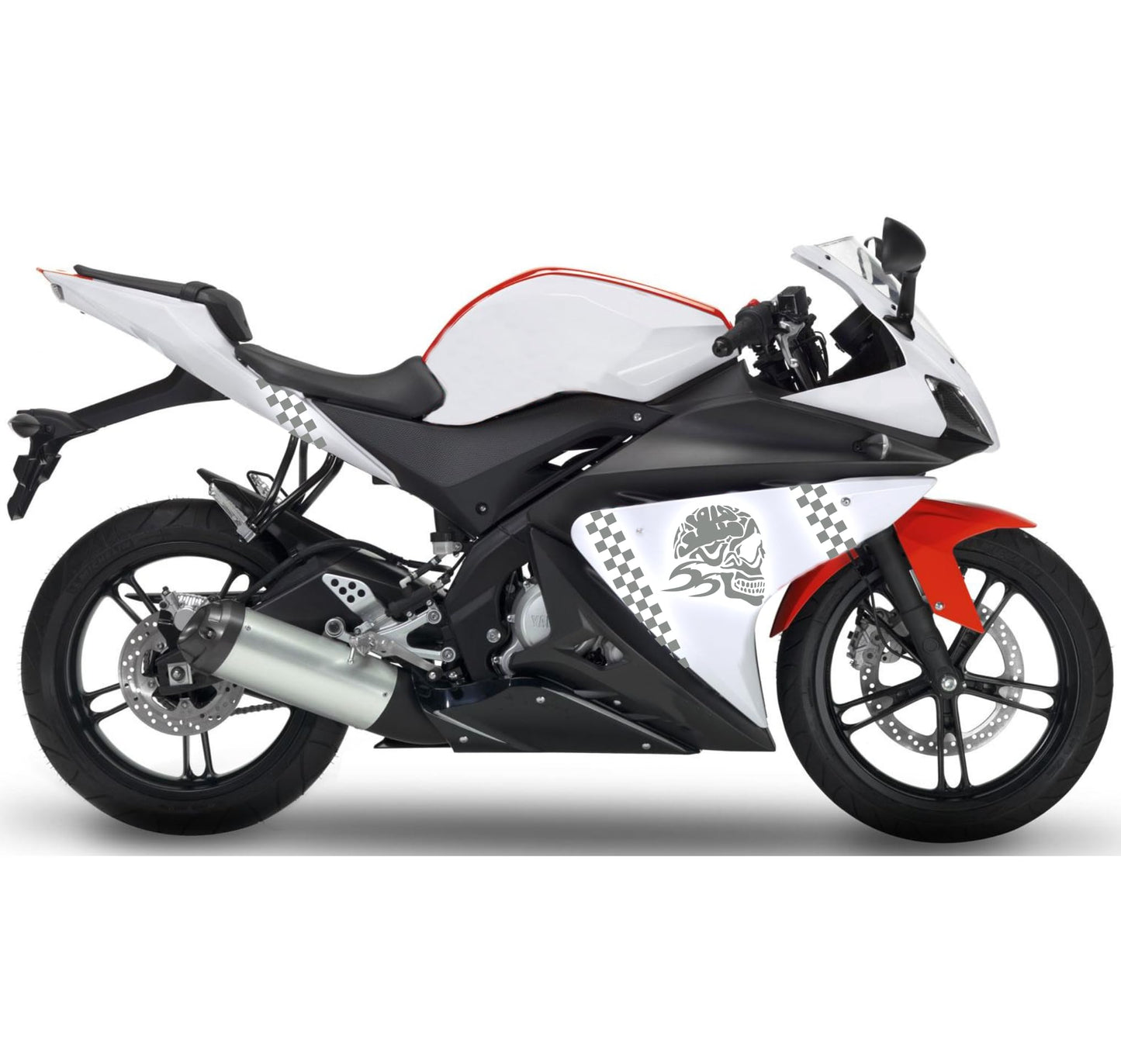 DualColorStampe Adesivi Compatibili con Yamaha YZF-R125 R125 - Design Scacchiera Teschio - Personalizzazione Moto M0166