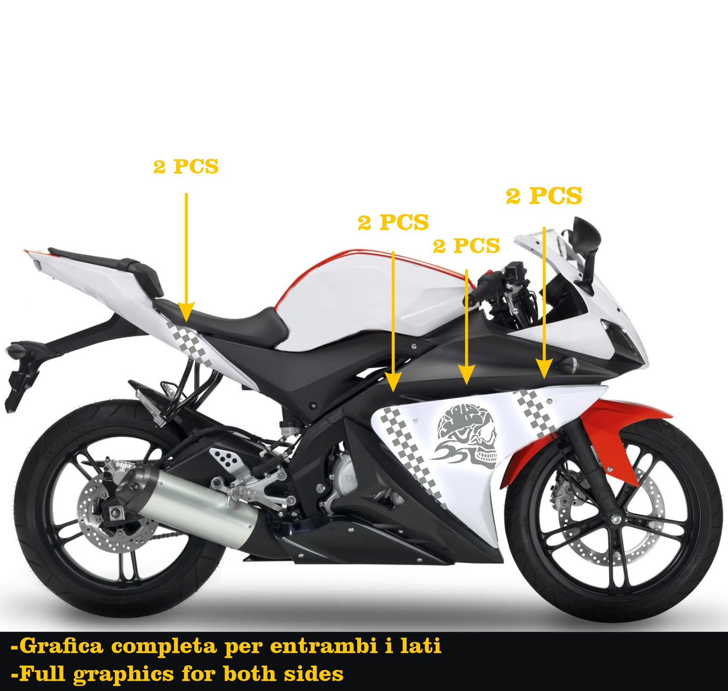 DualColorStampe Adesivi Compatibili con Yamaha YZF-R125 R125 - Design Scacchiera Teschio - Personalizzazione Moto M0166