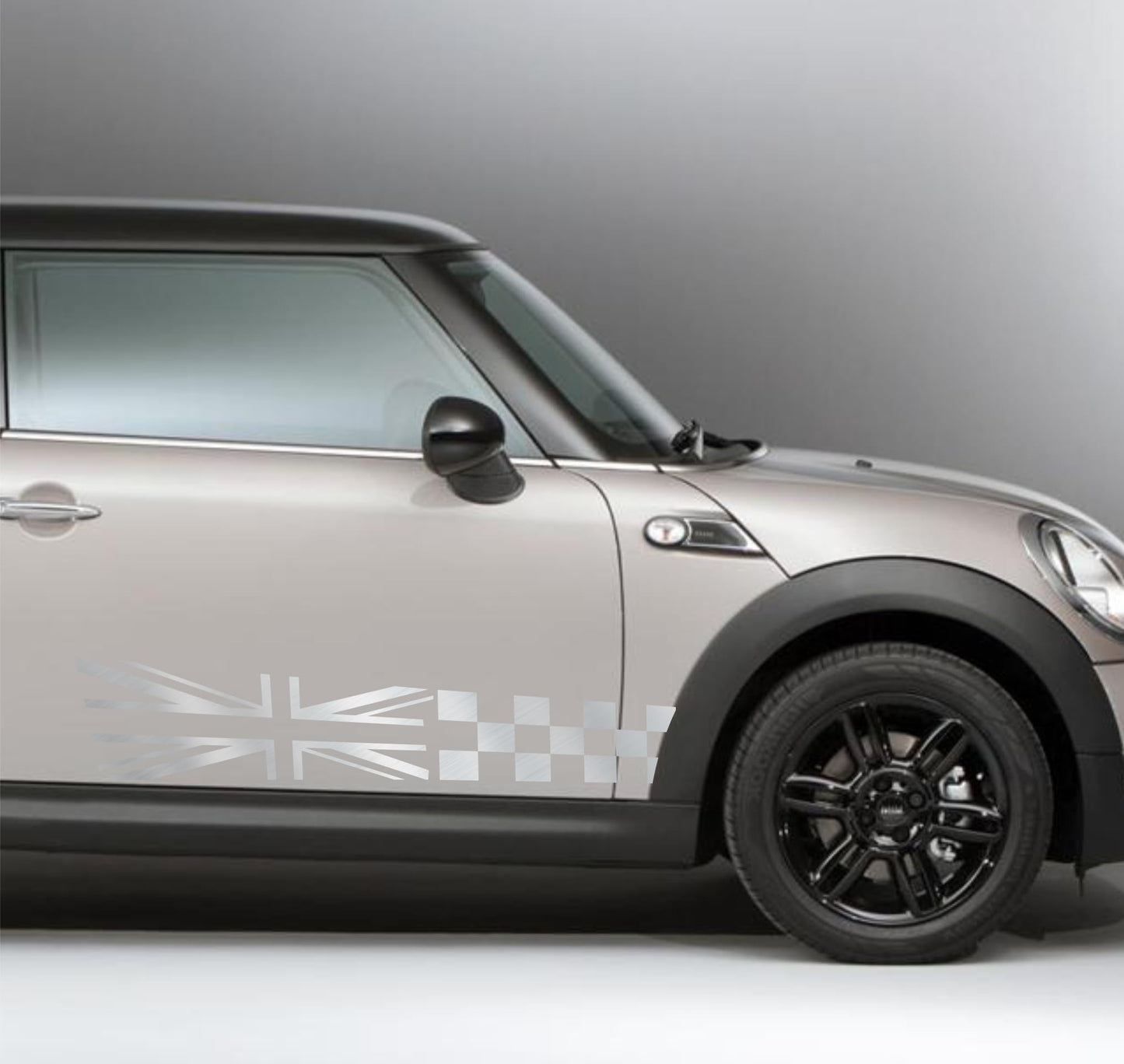 DualColorStampe Adesivi compatibili con MINI Cooper S One JCW R50 R52 R53 R56 R57 F55 F56 F57 per minigonne laterali (2 pezzi) Strisce laterali decalcomania a scacchiera 0371