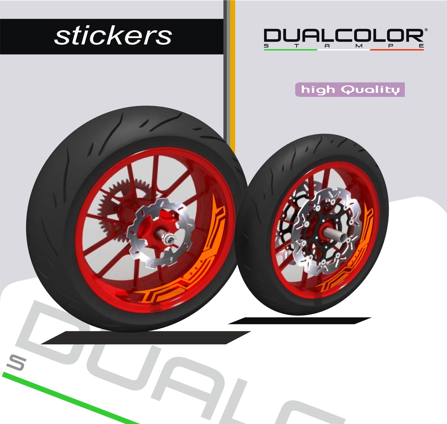 DualColorStampe Adesivi interno cerchi moto 17 POLLICI decal stickers cerchioni gomme strisce moto COD. D0036