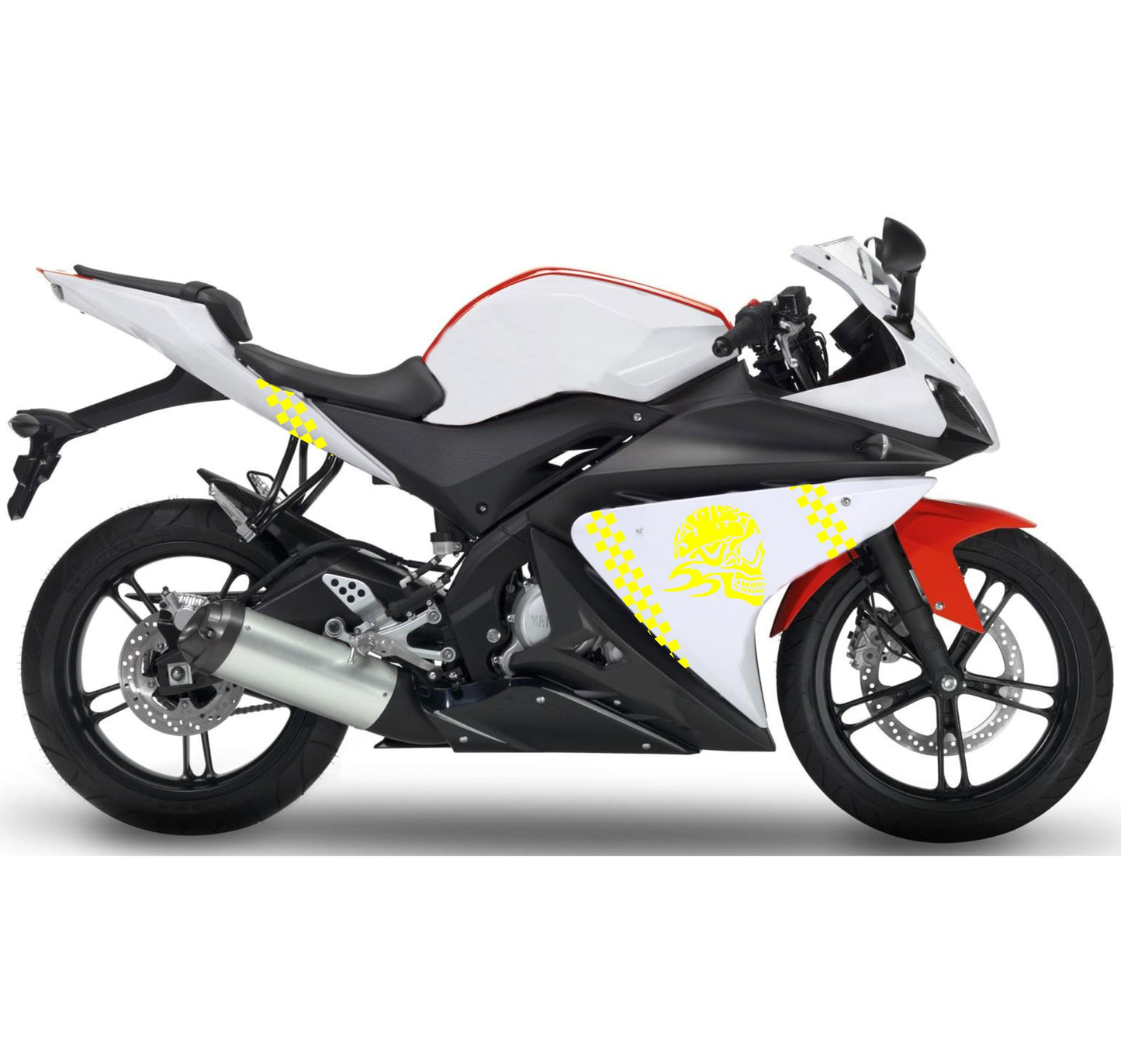 DualColorStampe Adesivi Compatibili con Yamaha YZF-R125 R125 - Design Scacchiera Teschio - Personalizzazione Moto M0166