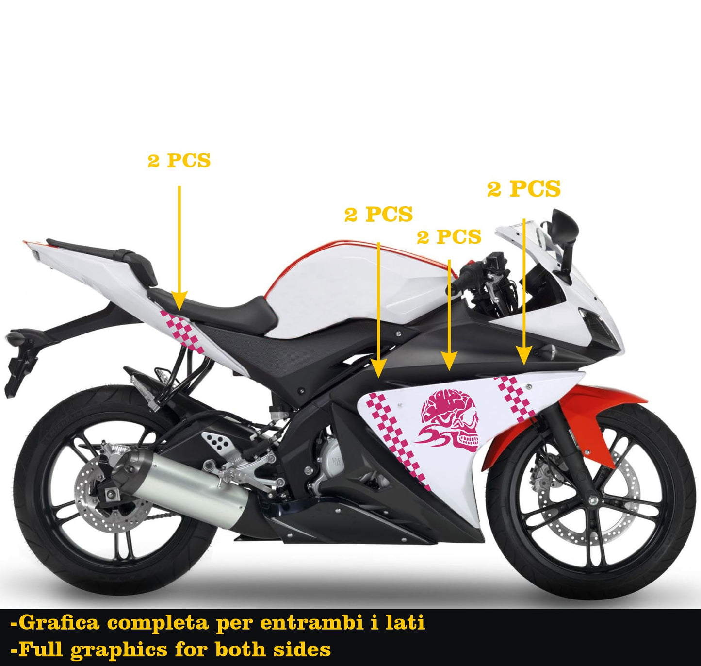 DualColorStampe Adesivi Compatibili con Yamaha YZF-R125 R125 - Design Scacchiera Teschio - Personalizzazione Moto M0166