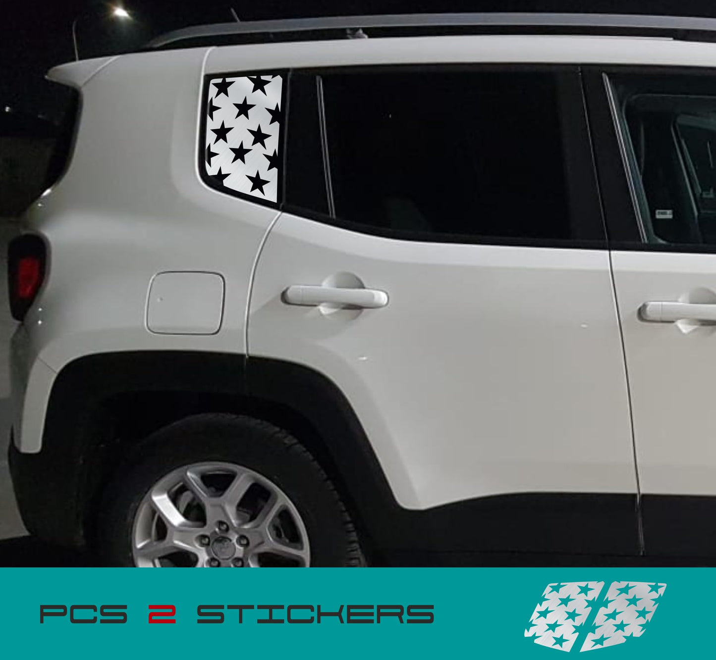 DualColorStampe Adesivi compatibili con Jeep Renegade (2014-2024) Vetro stickers finestrini posteriori fascia Window Decal stelle 0382