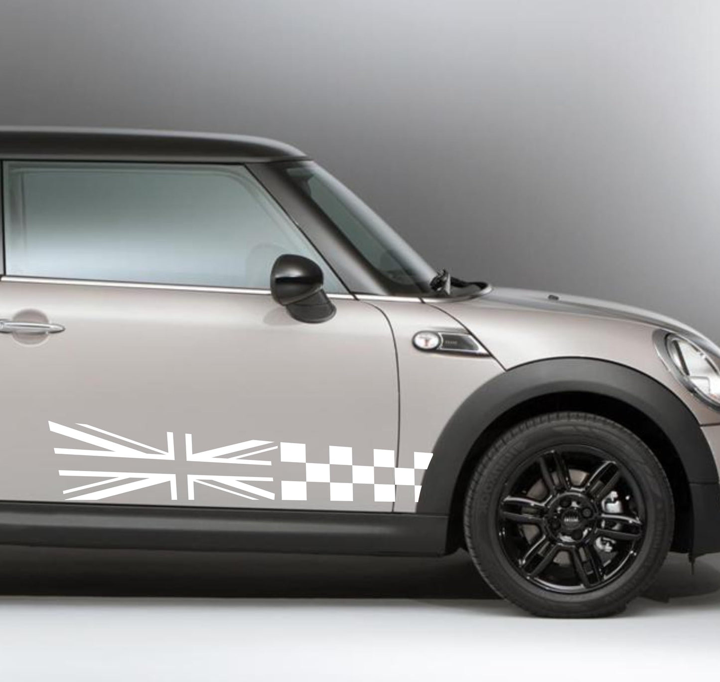 DualColorStampe Adesivi compatibili con MINI Cooper S One JCW R50 R52 R53 R56 R57 F55 F56 F57 per minigonne laterali (2 pezzi) Strisce laterali decalcomania a scacchiera 0371