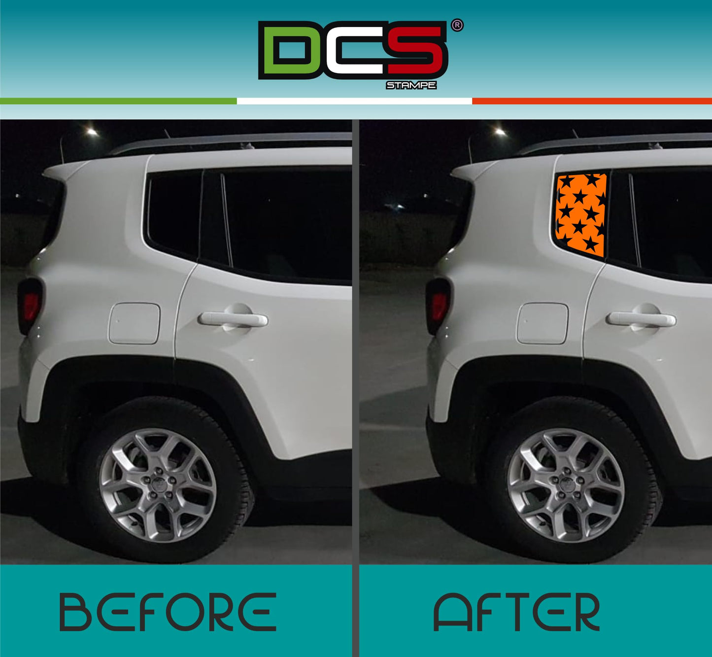 DualColorStampe Adesivi compatibili con Jeep Renegade (2014-2024) Vetro stickers finestrini posteriori fascia Window Decal stelle 0382