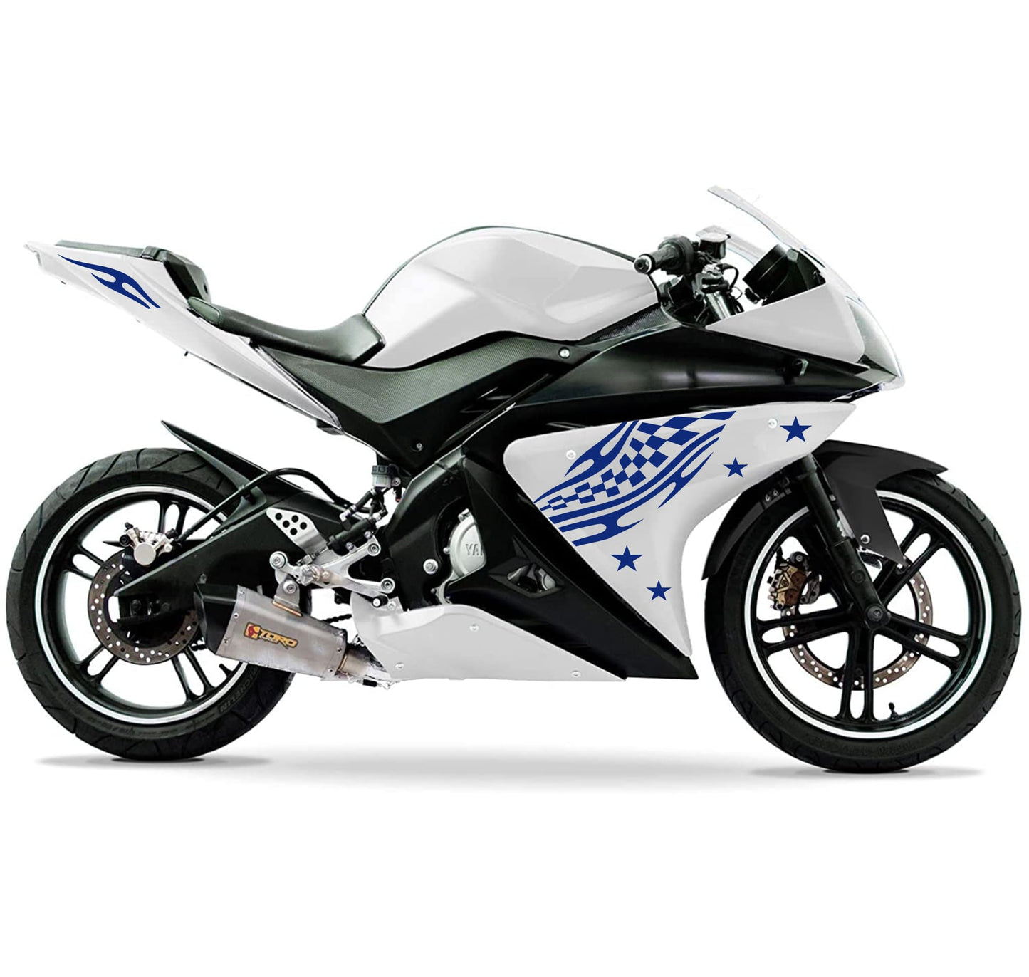DualColorStampe Adesivi Compatibili con Yamaha YZF-R125 | Sticker Moto Personalizzabili Carena DX-SX Scacchiera Stelle M0126
