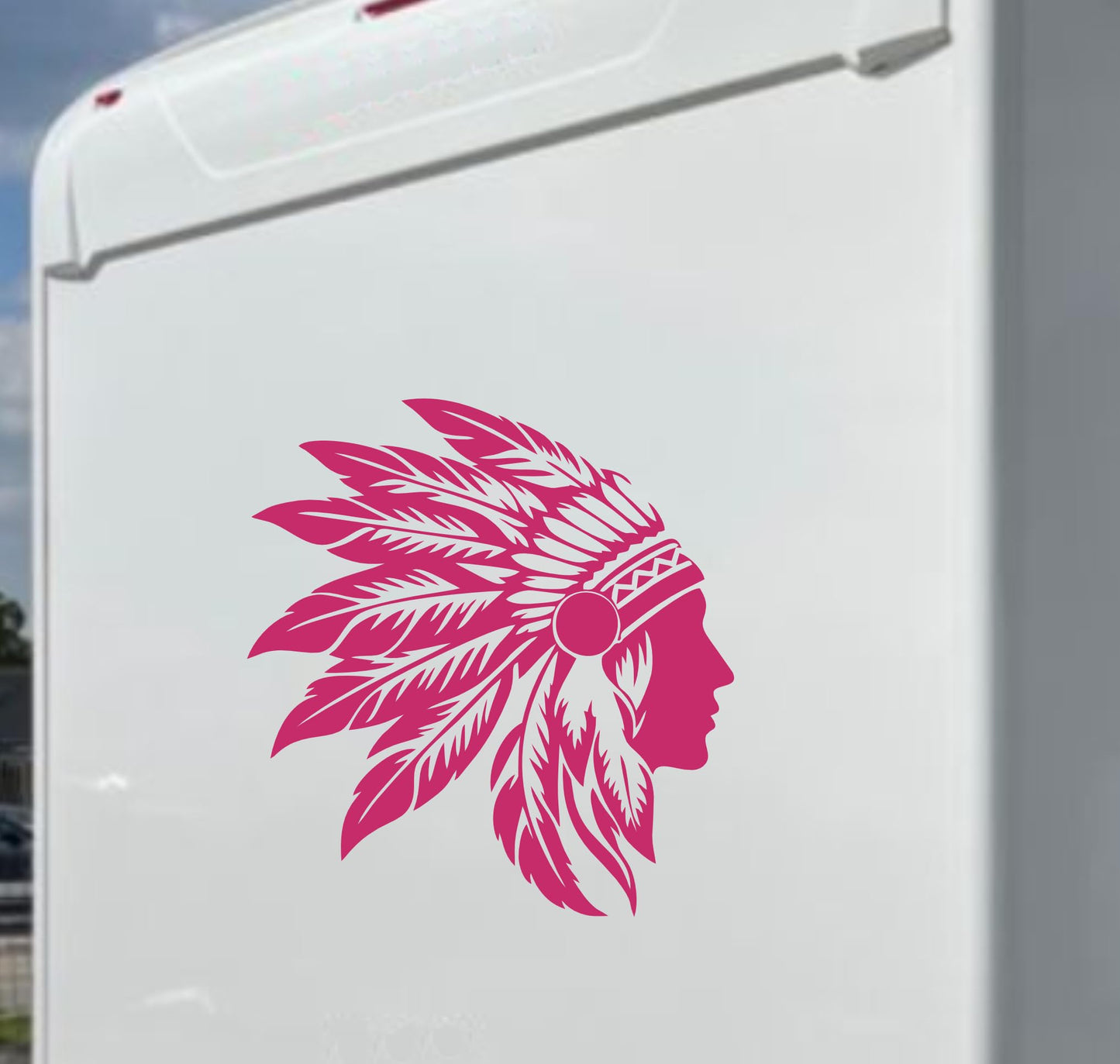 Adesivi stickers camper Indiano con piume frase frasi -caravan roulotte- accessori grafiche fiancata scegli colore cod. 0436 (cm 56 x60)