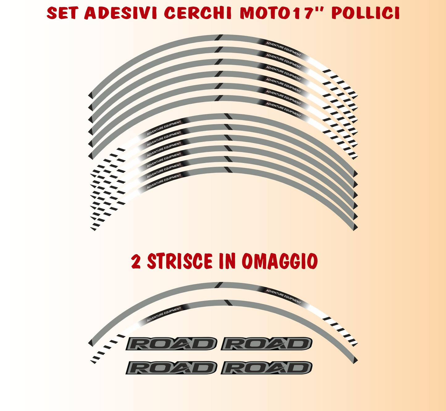 DualColorStampe Strisce Adesive Cerchi Moto 17 Pollici – Set per 2 Ruote – Design Racing Bianco Grigio e Nero – Resistenti a Pioggia e Sole – Adesivi Ruote Moto Lucidi – Modello D0135