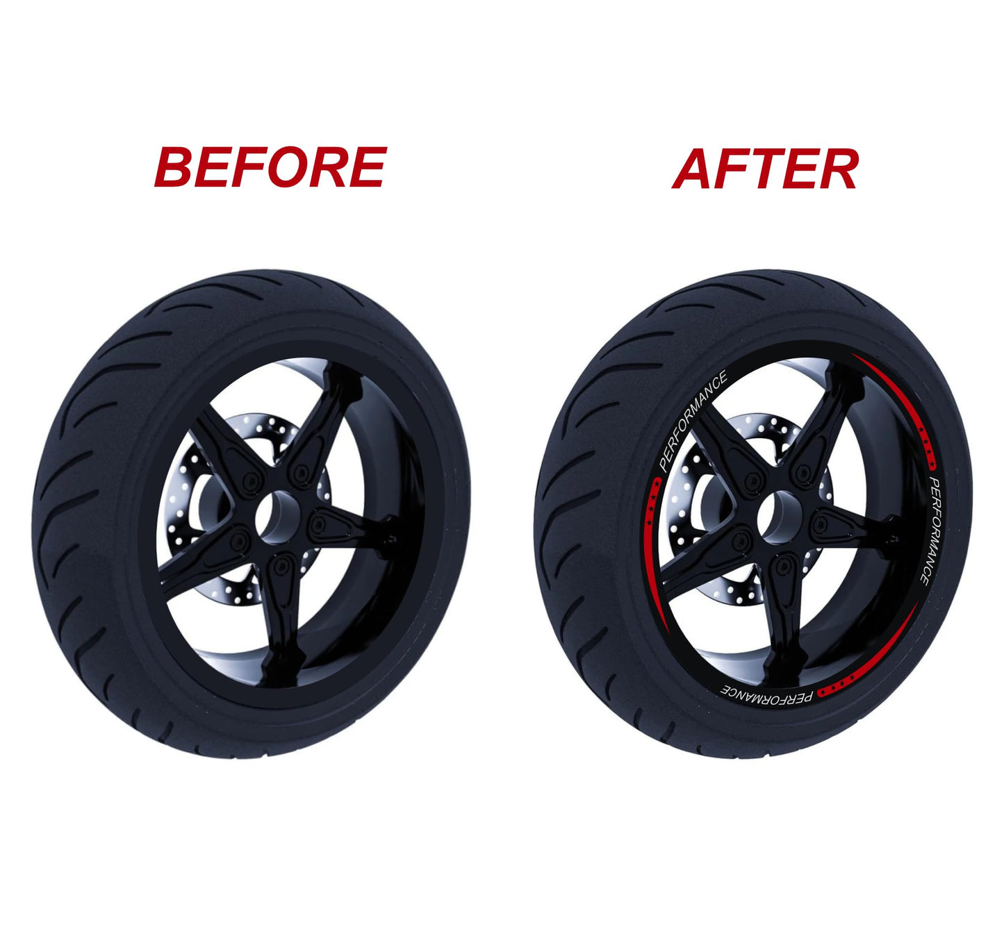 DualColorStampe Set di Strisce Cerchi Moto per 2 Ruote da 15" a 19" Pollici - Adesivi Ruote Moto Resistenti - Adesivi Cerchi Moto - Design Racing D0114