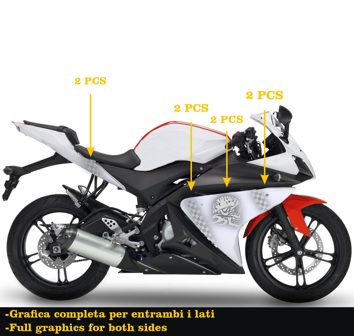 DualColorStampe Adesivi Compatibili con Yamaha YZF-R125 R125 - Design Scacchiera Teschio - Personalizzazione Moto M0166