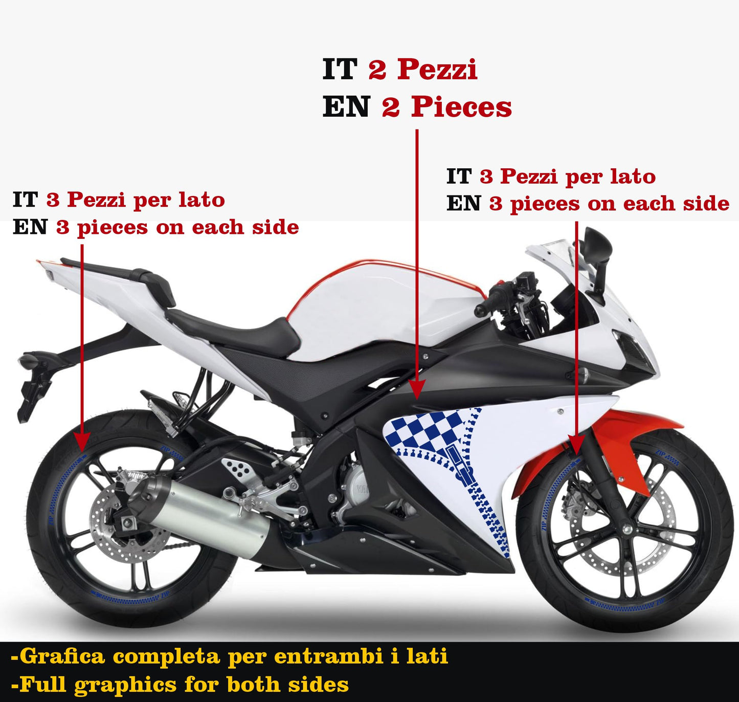 DualColorStampe Adesivi Compatibili con Yamaha YZF-R125 R125 (2014-2018) + Strisce per cerchi moto da 17'' pollici decalcomanie carena moto stickers Cod.M0240