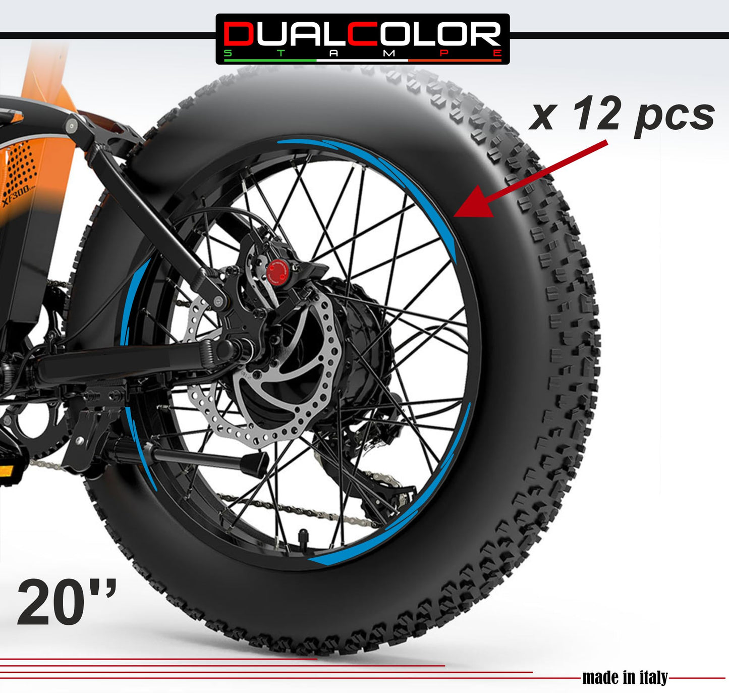 DualColorStampe Adesivi Cerchi Bici FAT BIKE 20'' Pollici Ruota Bici accessori Fat bike MTB Stickers Cerchi COD. B0203