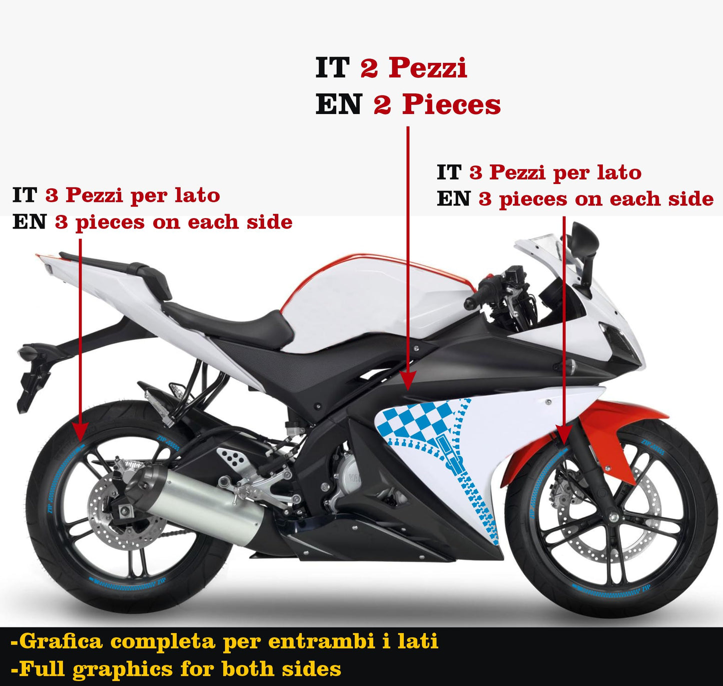 DualColorStampe Adesivi Compatibili con Yamaha YZF-R125 R125 (2014-2018) + Strisce per cerchi moto da 17'' pollici decalcomanie carena moto stickers Cod.M0240