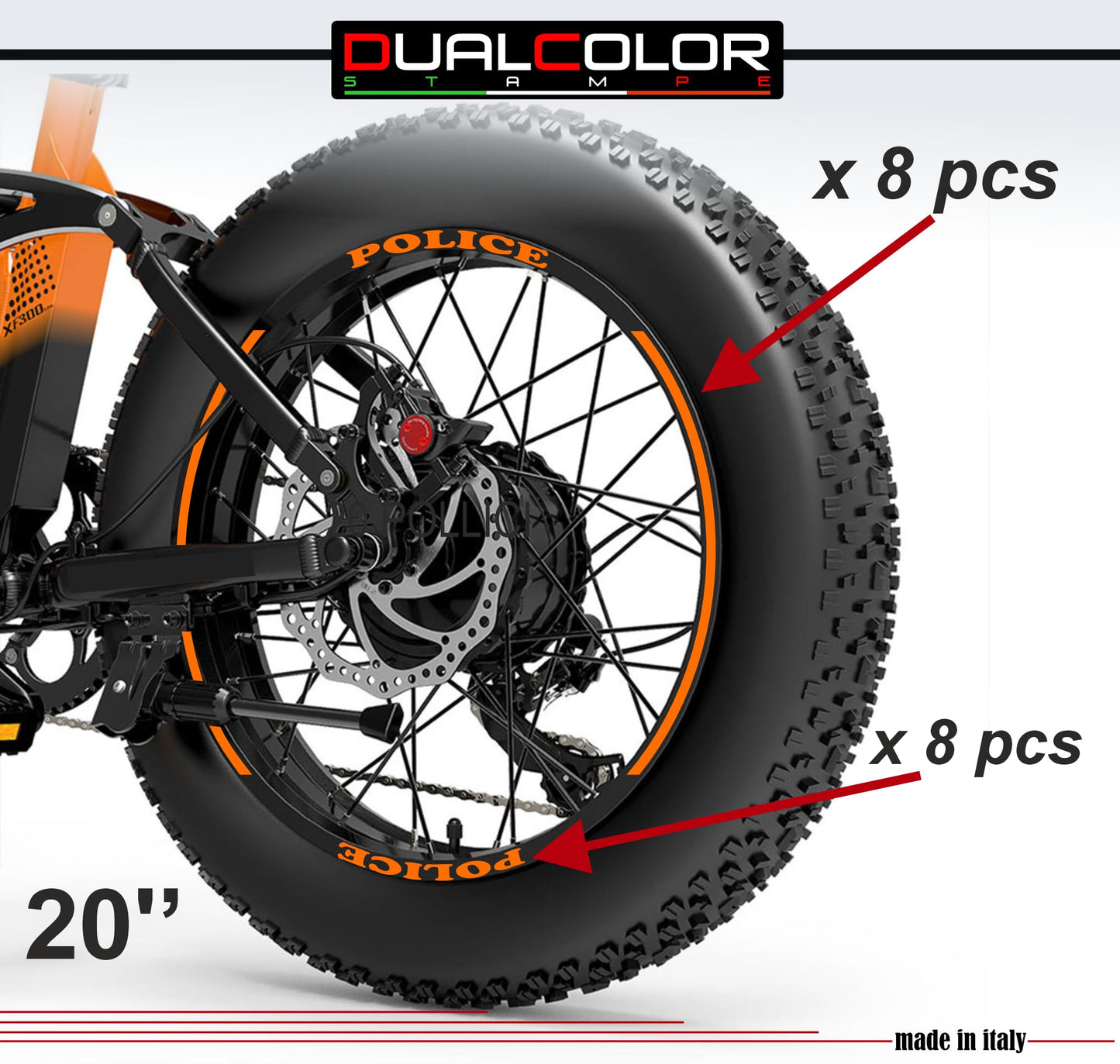 DualColorStampe Adesivi Cerchi Bici FAT BIKE 20'' - Stickers per Ruote Fat Bike MTB, Accessori Bici COD. B0205