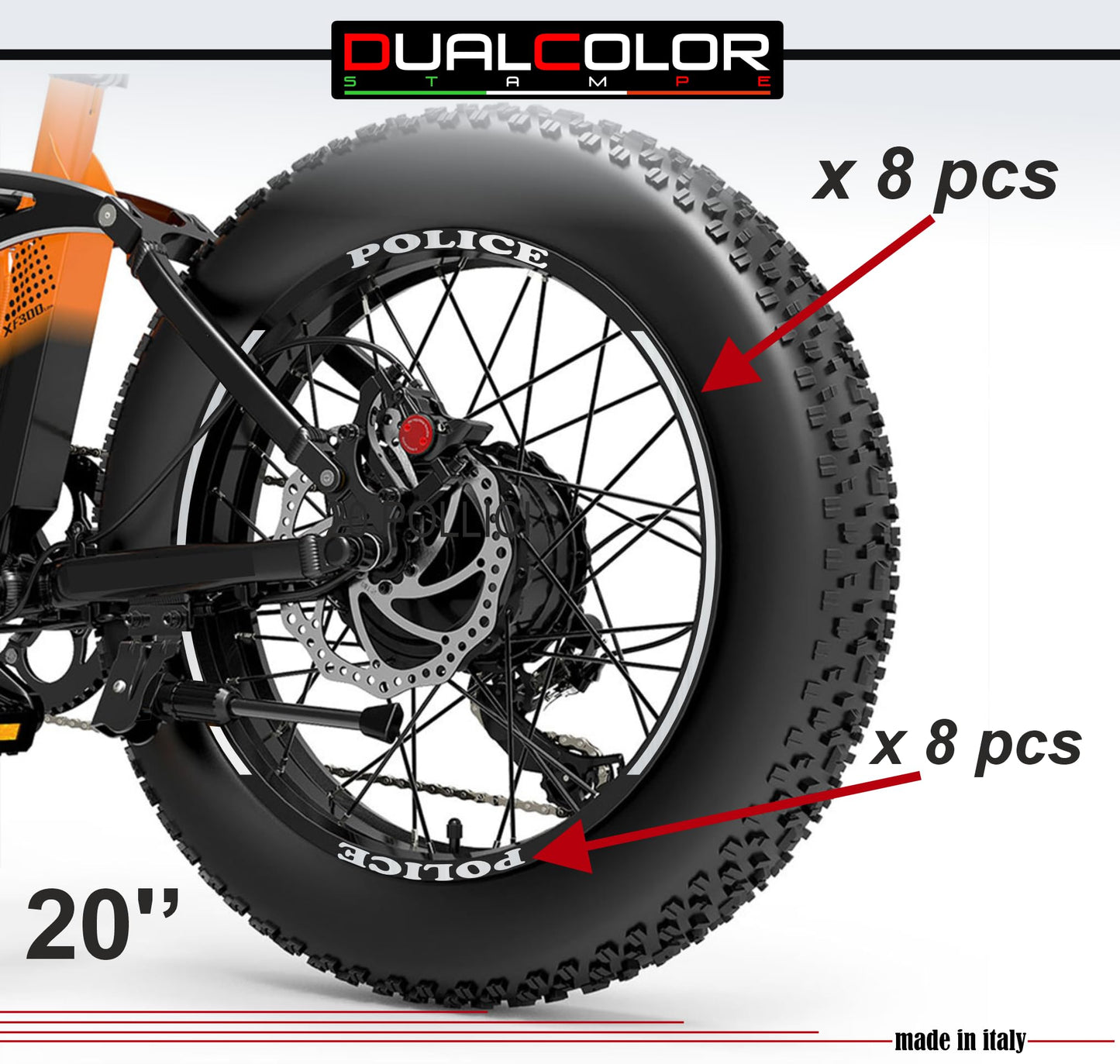 DualColorStampe Adesivi Cerchi Bici FAT BIKE 20'' - Stickers per Ruote Fat Bike MTB, Accessori Bici COD. B0205