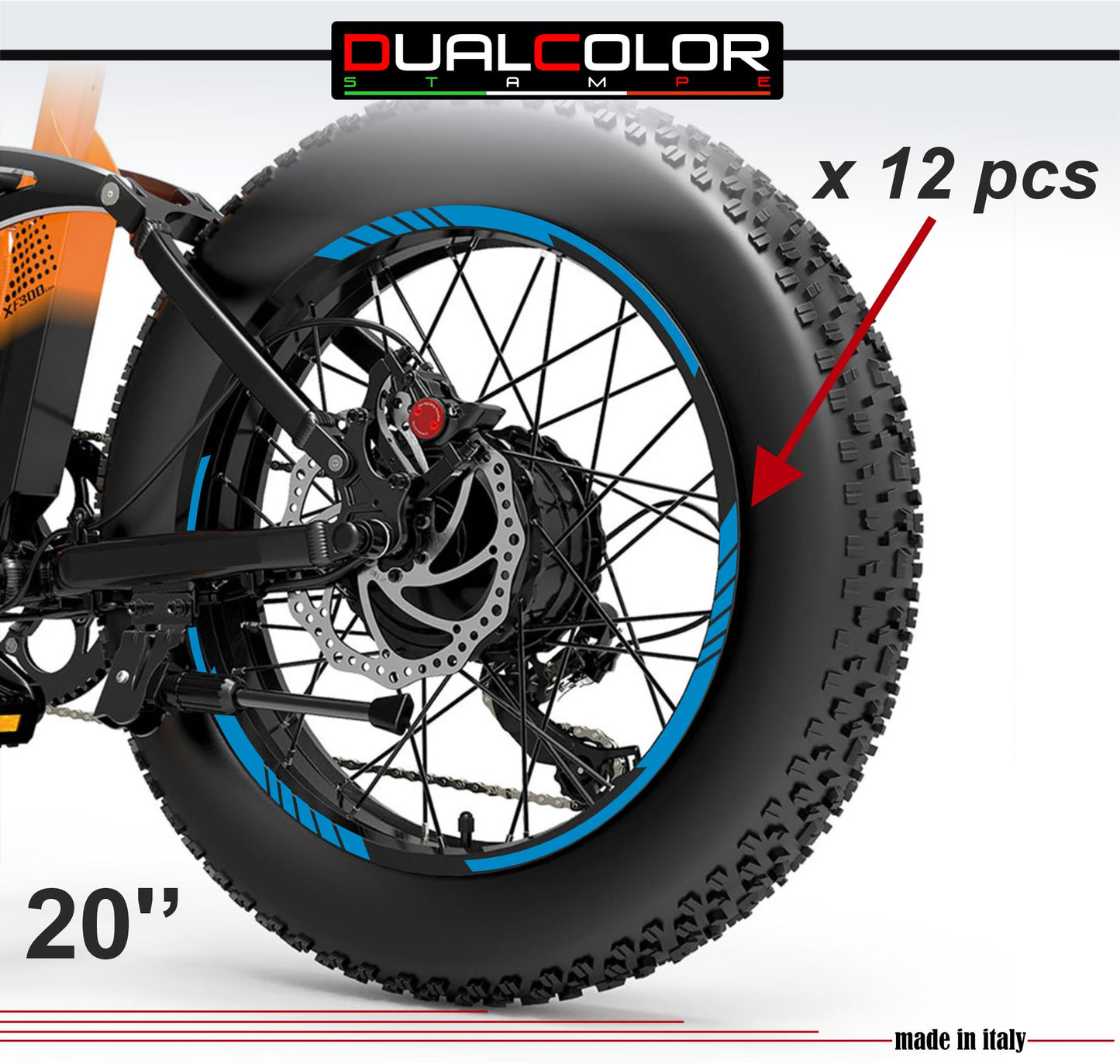 DualColorStampe Adesivi Cerchi Bici FAT BIKE 20'' - Stickers per Ruote Fat Bike MTB, Accessori Bici COD. B0206