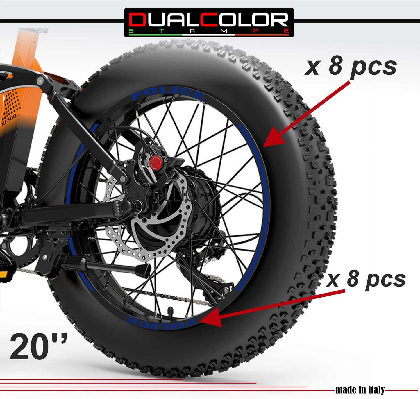 DualColorStampe Adesivi Cerchi Bici FAT BIKE 20'' - Stickers per Ruote Fat Bike MTB, Accessori Bici COD. B0205