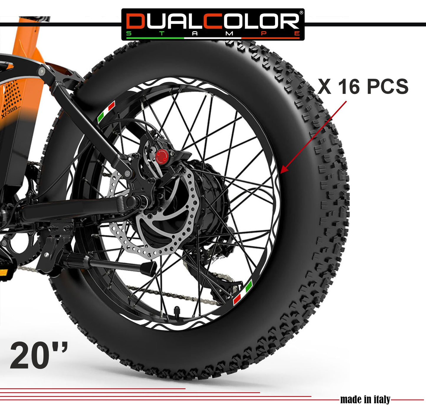 DualColorStampe Adesivi Cerchi Bici FAT BIKE 20'' Pollici Ruota Bici accessori Fat bike MTB Stickers Cerchi BANDIERA ITALIANA COD. B0128