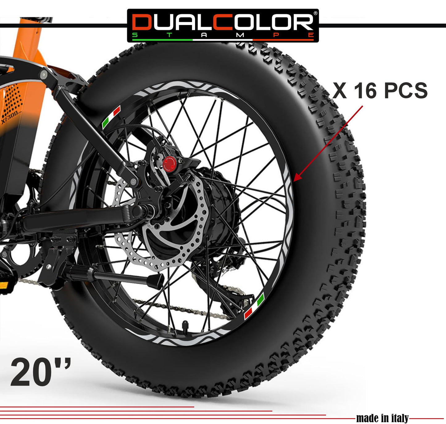 DualColorStampe Adesivi Cerchi Bici FAT BIKE 20'' Pollici Ruota Bici accessori Fat bike MTB Stickers Cerchi BANDIERA ITALIANA COD. B0128
