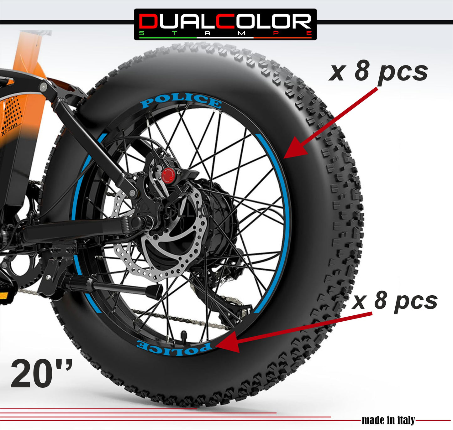 DualColorStampe Adesivi Cerchi Bici FAT BIKE 20'' - Stickers per Ruote Fat Bike MTB, Accessori Bici COD. B0205