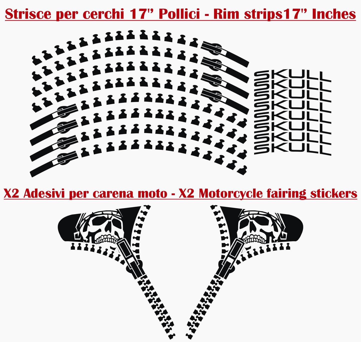 DualColorStampe Adesivi Compatibili con Yamaha YZF-R125 R125 (2014-2018) Stickers Strisce cerchi 17'' Pollici + Carena moto decalcomania teschio M0241