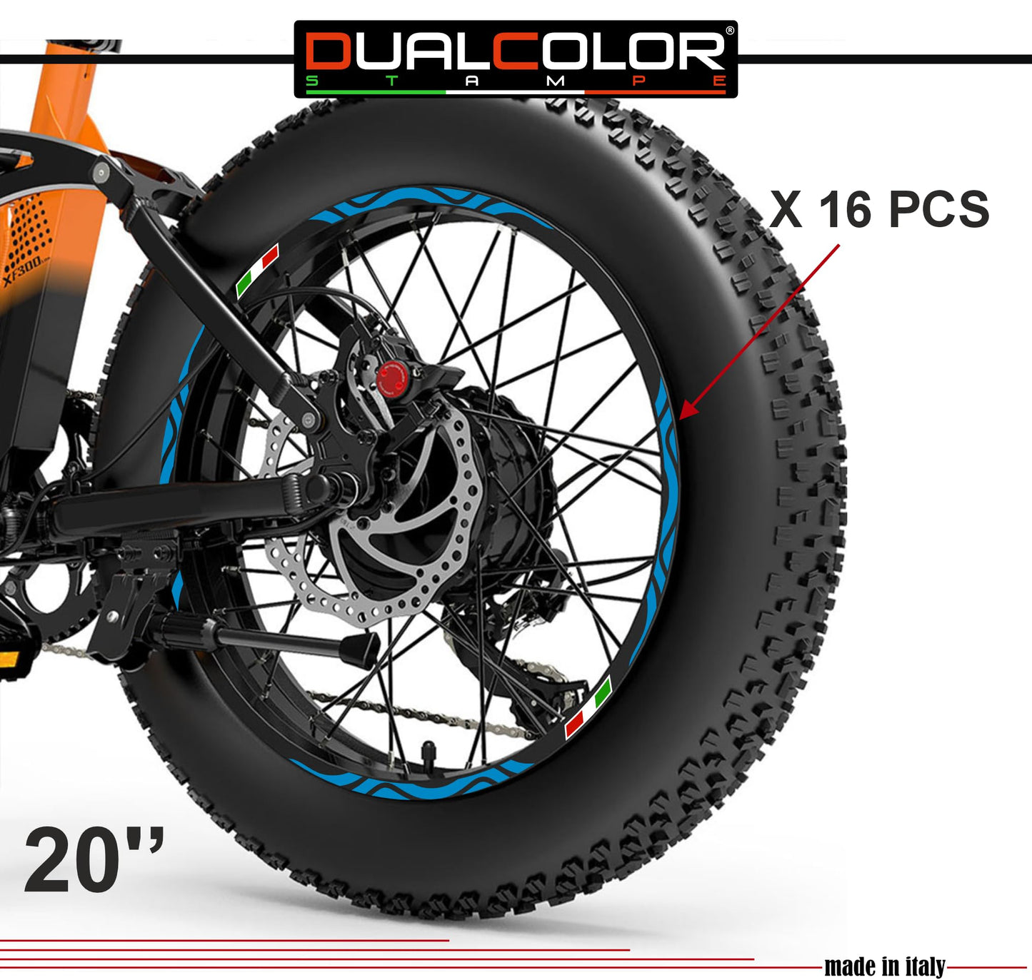 DualColorStampe Adesivi Cerchi Bici FAT BIKE 20'' Pollici Ruota Bici accessori Fat bike MTB Stickers Cerchi BANDIERA ITALIANA COD. B0128