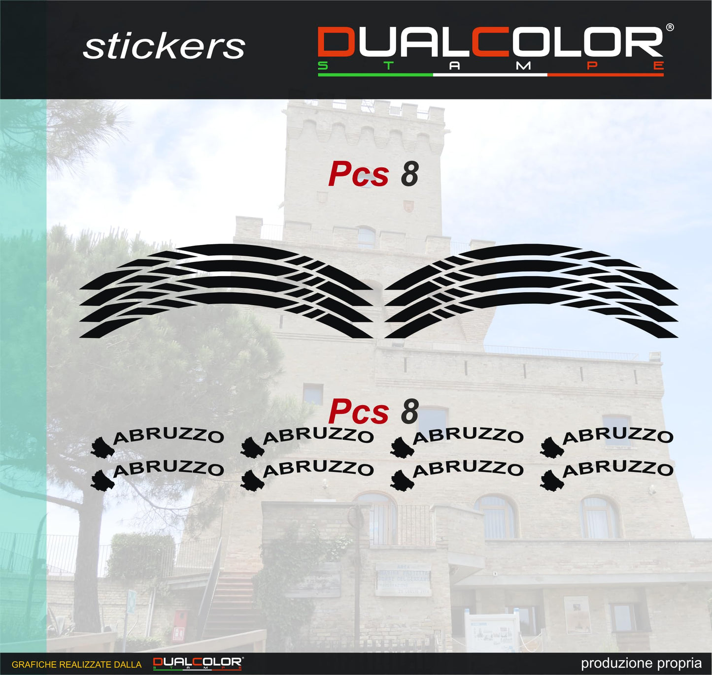 DualColorStampe Confezione Adesivi Set Completo di Cerchi Strisce per Moto per 2 Ruote da 17'' pollici strips Design Racing ABRUZZO D0117