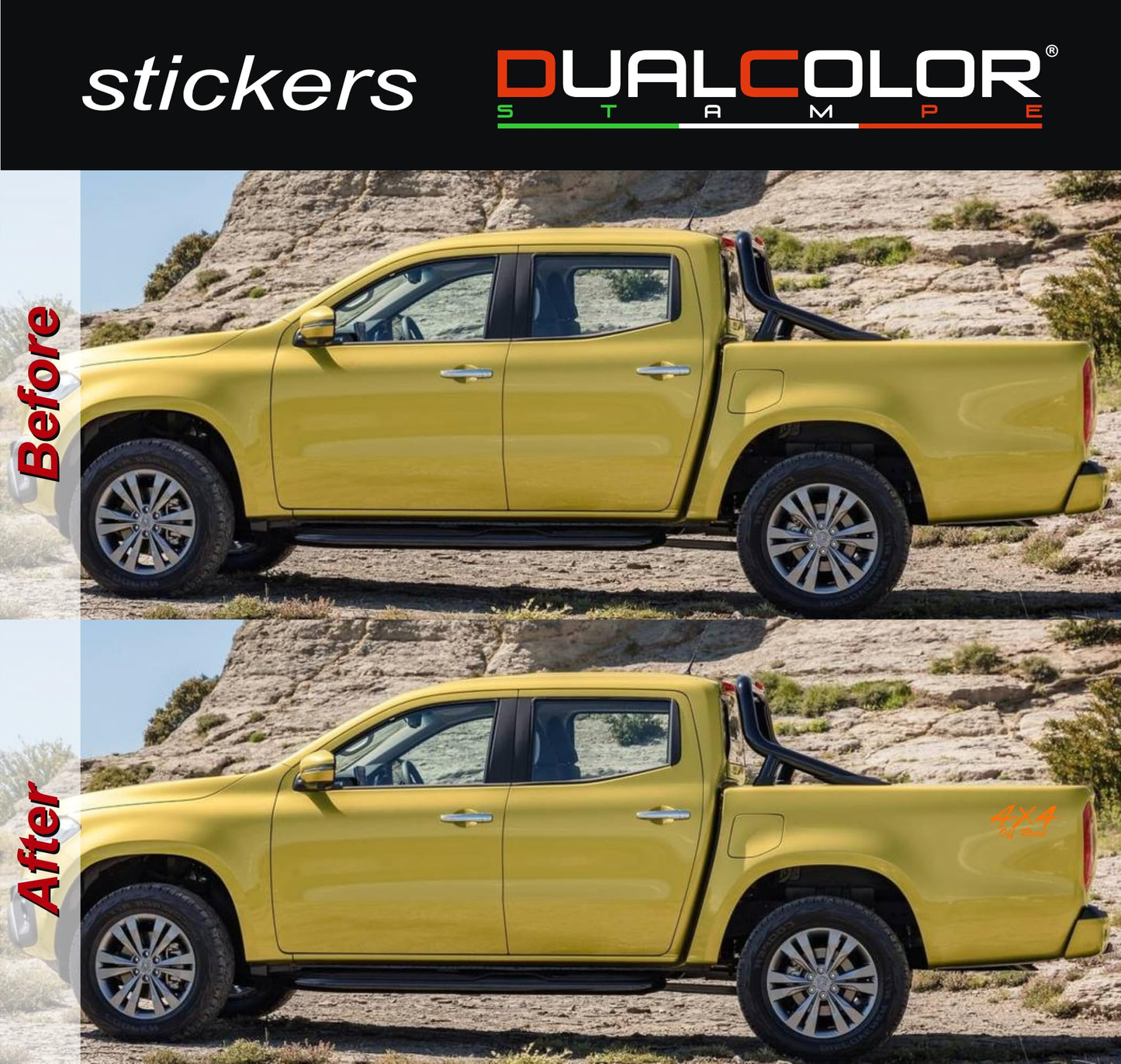 DualColorStampe® Adesivi 4x4 off road per Pickup e Auto - Resistenti e Impermeabili - Ideali per Tutti i Modelli - Set da 2 Pezzi decal auto tuning 0421
