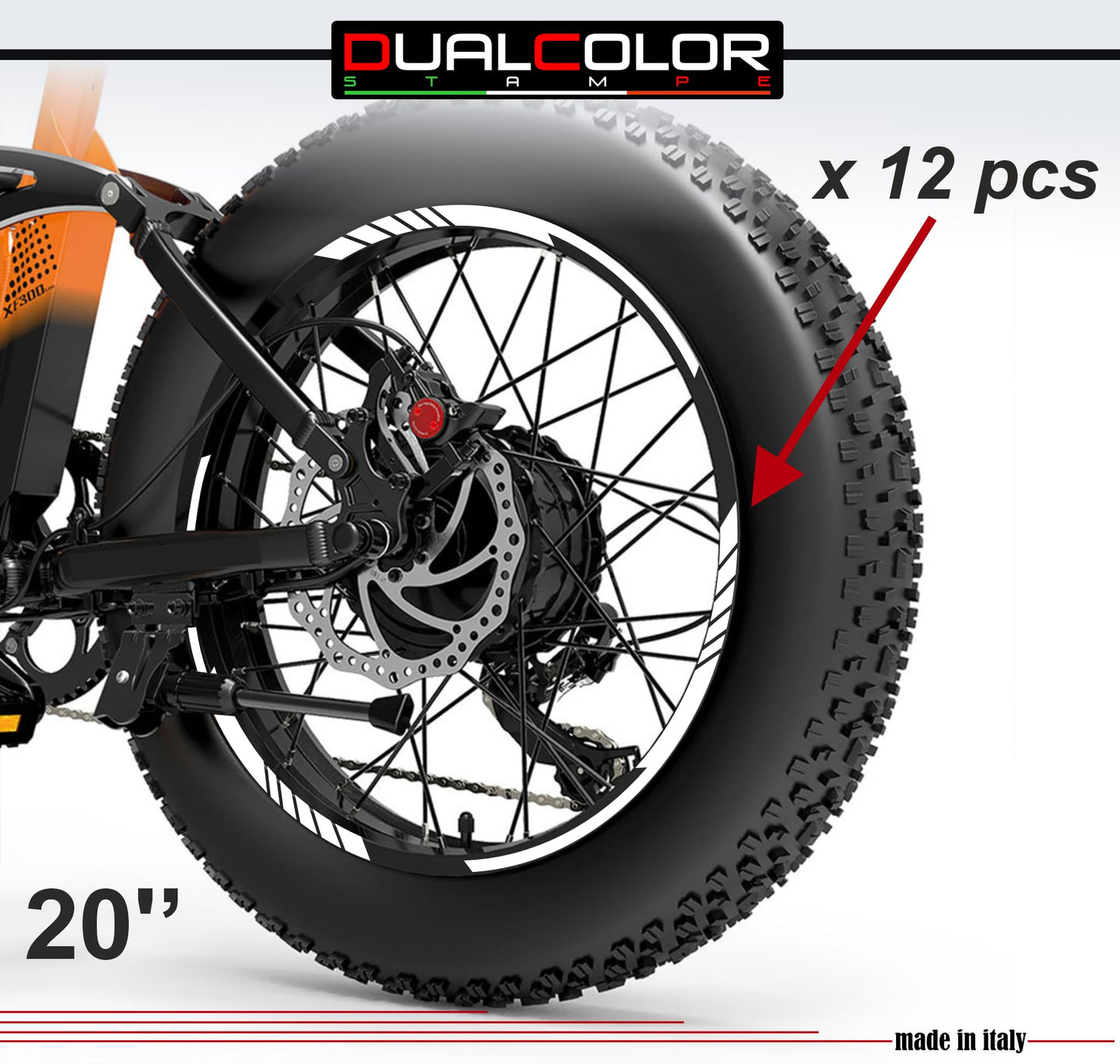 DualColorStampe Adesivi Cerchi Bici FAT BIKE 20'' - Stickers per Ruote Fat Bike MTB, Accessori Bici COD. B0206