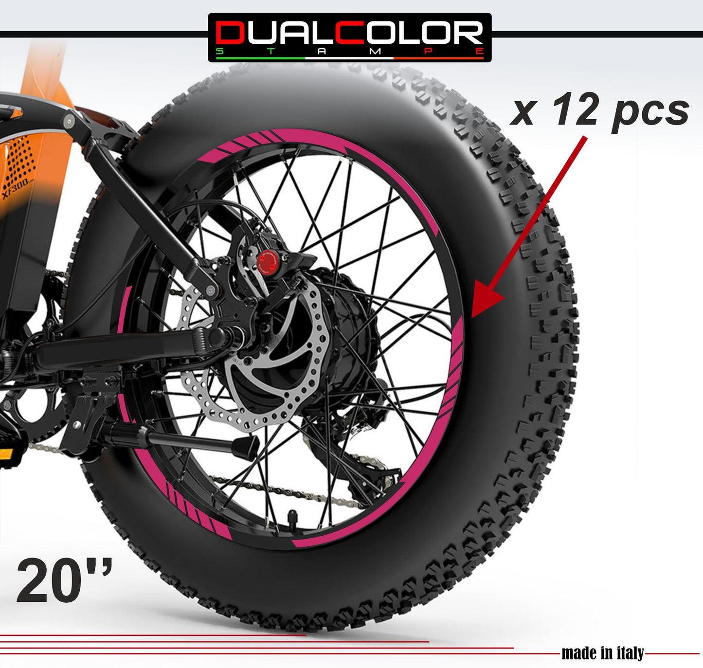 DualColorStampe Adesivi Cerchi Bici FAT BIKE 20'' - Stickers per Ruote Fat Bike MTB, Accessori Bici COD. B0206