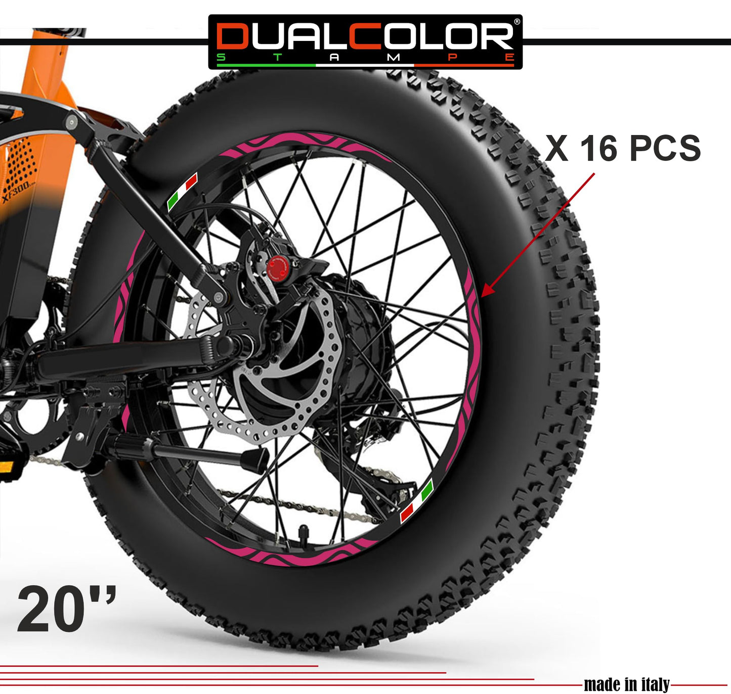 DualColorStampe Adesivi Cerchi Bici FAT BIKE 20'' Pollici Ruota Bici accessori Fat bike MTB Stickers Cerchi BANDIERA ITALIANA COD. B0128