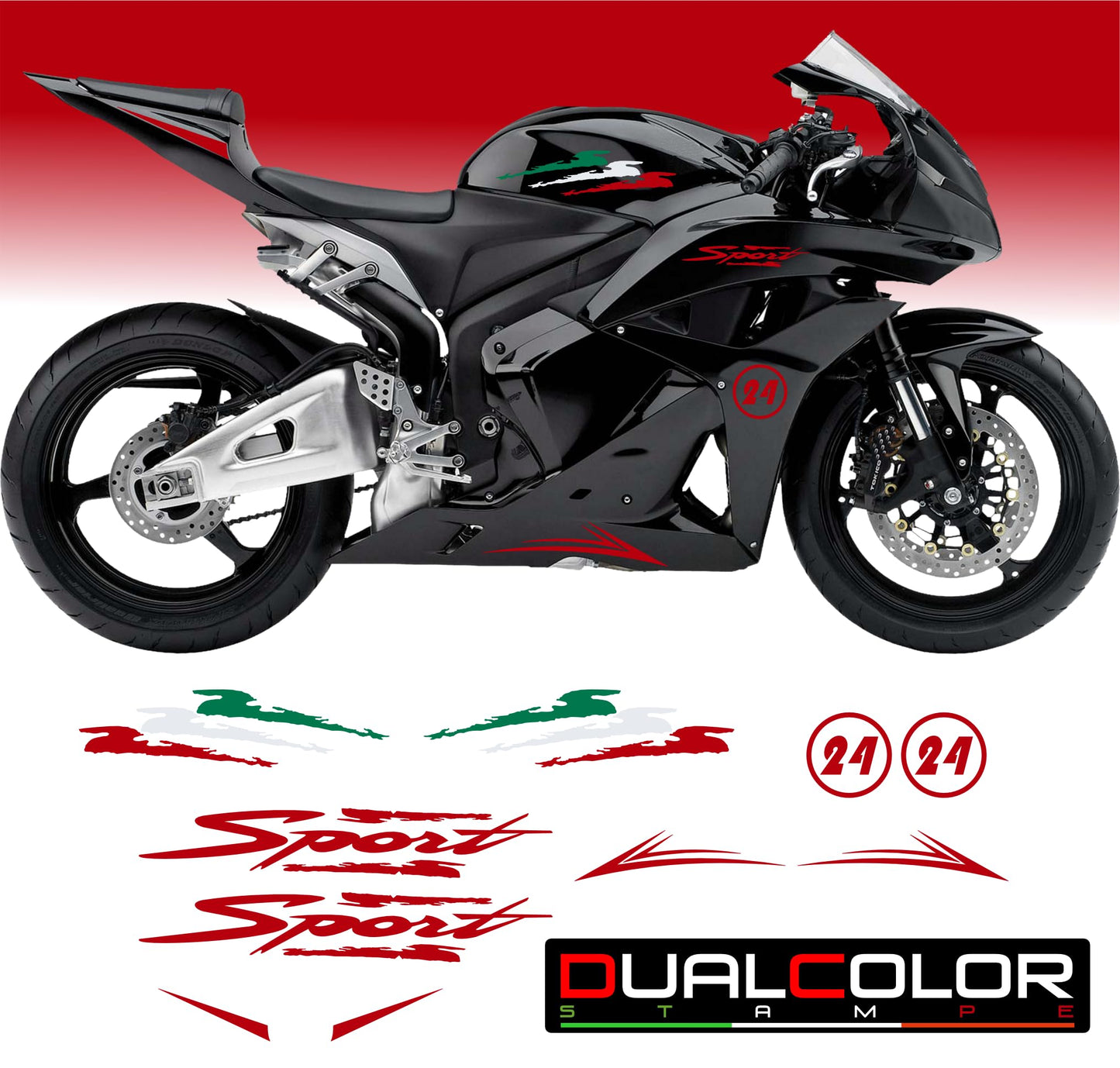 DualColorStampe Adesivi Compatibili con Honda CBR 600 RR (2007-2010) carena moto stickers Moto Motorbike BANDIERA ITALIANA COD.M0317