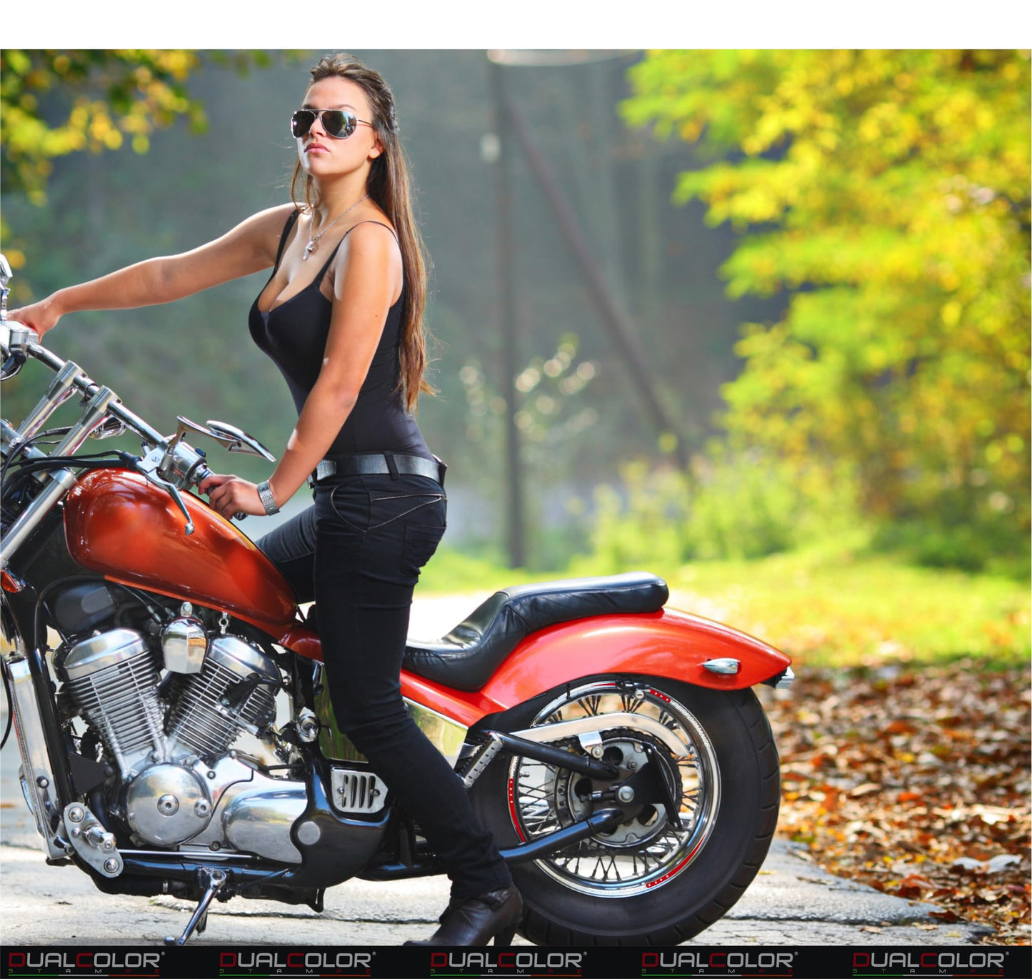DualColorStampe Set di Strisce Cerchi Moto per 2 Ruote da 15" a 19" Pollici - Adesivi Ruote Moto Resistenti - Adesivi Cerchi Moto - Design Racing D0114