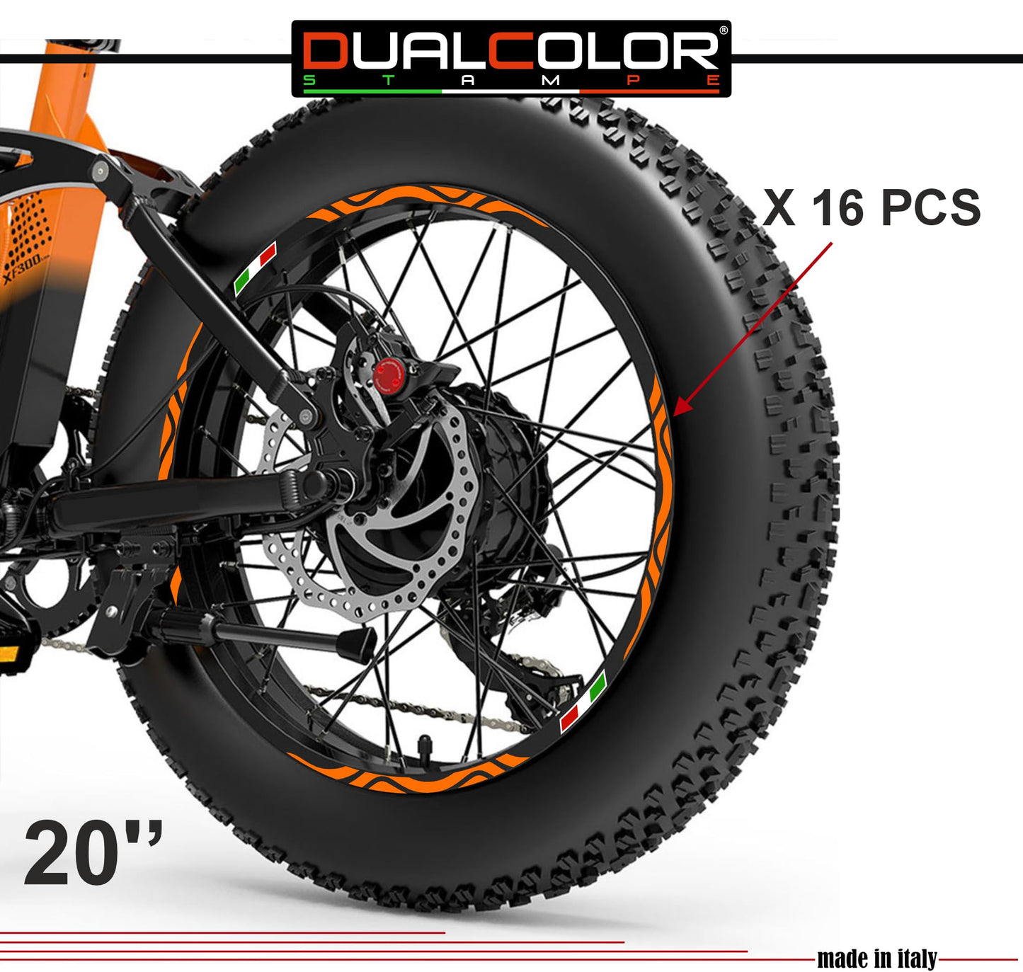 DualColorStampe Adesivi Cerchi Bici FAT BIKE 20'' Pollici Ruota Bici accessori Fat bike MTB Stickers Cerchi BANDIERA ITALIANA COD. B0128