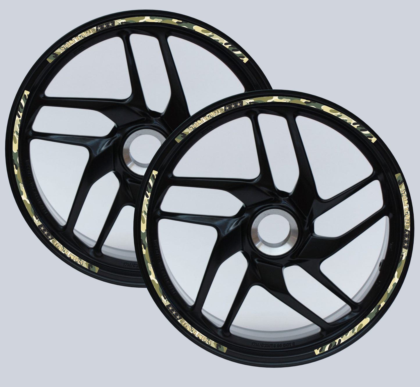 Strisce Adesive Cerchi Moto 17 Pollici design militare – Set per 2 Ruote – Design Racing Bianco Blu e Nero – Resistenti a Pioggia e Sole – Adesivi Ruote Moto Lucidi – Modello D0143