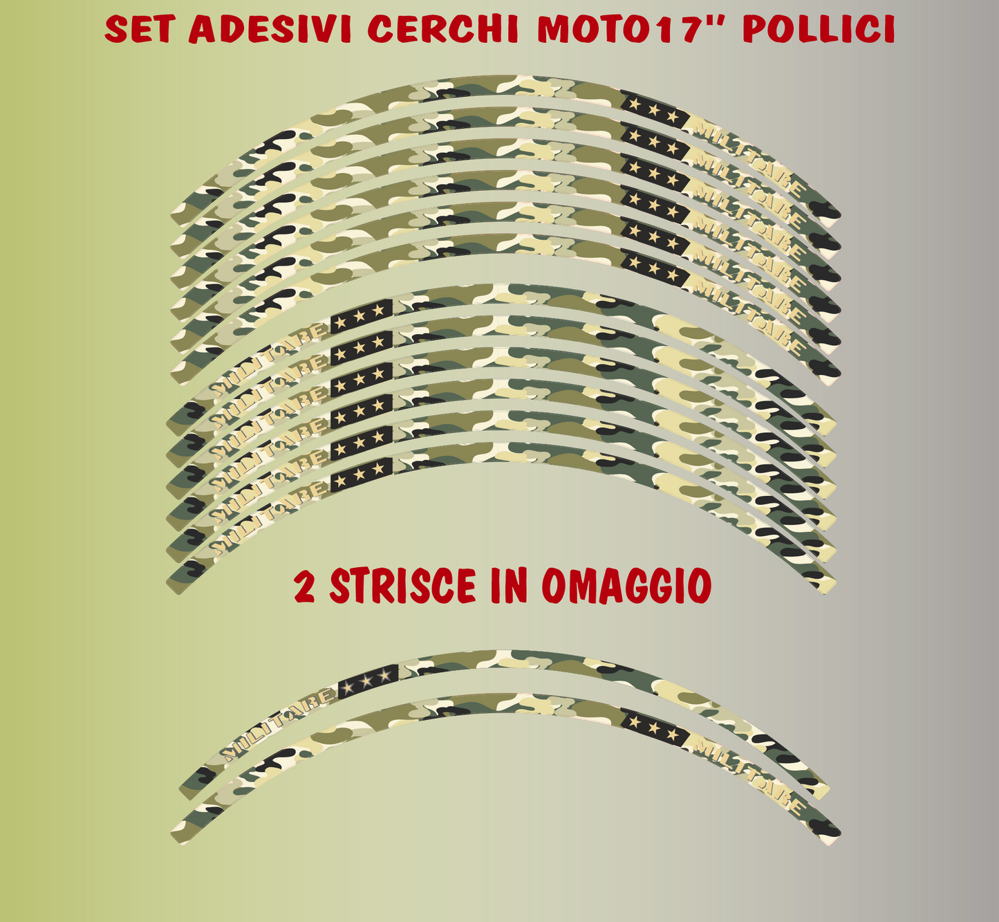 Strisce Adesive Cerchi Moto 17 Pollici design militare – Set per 2 Ruote – Design Racing Bianco Blu e Nero – Resistenti a Pioggia e Sole – Adesivi Ruote Moto Lucidi – Modello D0143