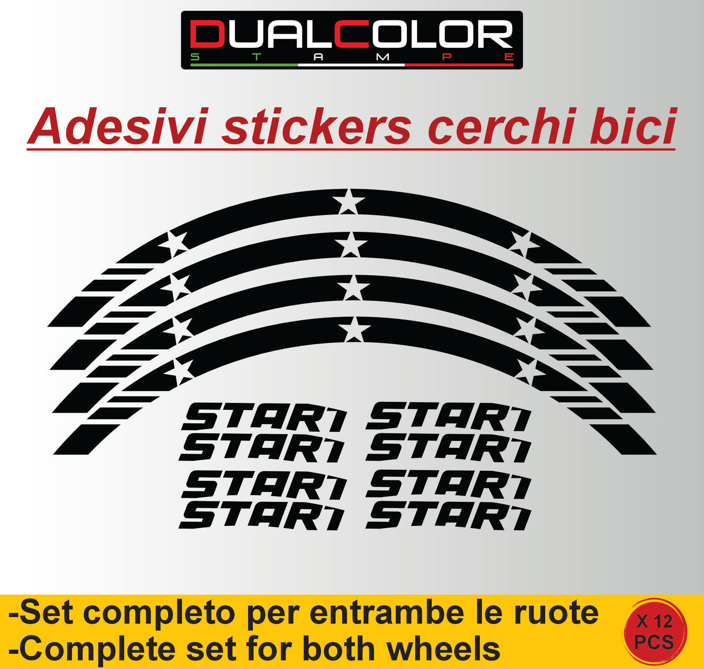 DualColorStampe Adesivi Cerchi Bici 26'' - 27,5'' - 28-29'' Pollici Ruota Bici MTB Bike Stickers Cerchi MTB BDC Stelle stars start B0210