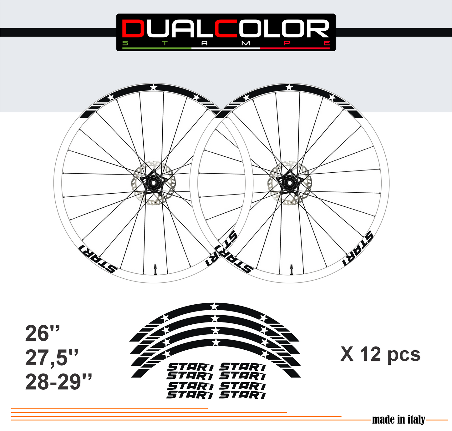 DualColorStampe Adesivi Cerchi Bici 26'' - 27,5'' - 28-29'' Pollici Ruota Bici MTB Bike Stickers Cerchi MTB BDC Stelle stars start B0210