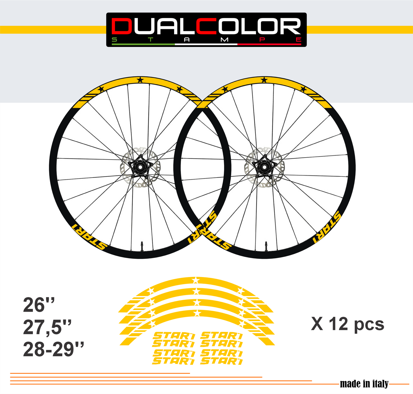 DualColorStampe Adesivi Cerchi Bici 26'' - 27,5'' - 28-29'' Pollici Ruota Bici MTB Bike Stickers Cerchi MTB BDC Stelle stars start B0210