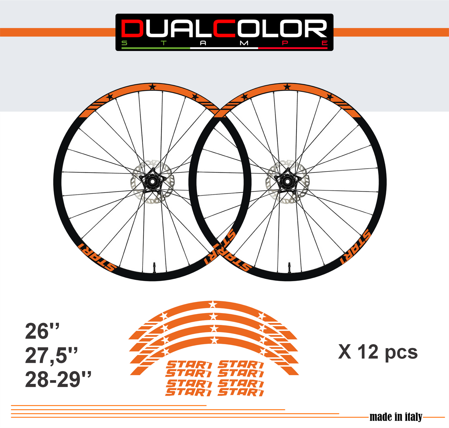 DualColorStampe Adesivi Cerchi Bici 26'' - 27,5'' - 28-29'' Pollici Ruota Bici MTB Bike Stickers Cerchi MTB BDC Stelle stars start B0210