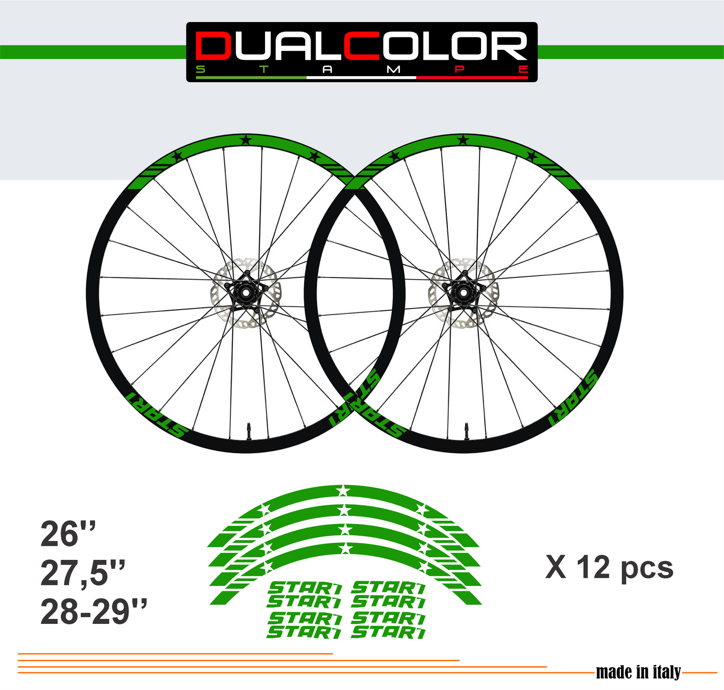 DualColorStampe Adesivi Cerchi Bici 26'' - 27,5'' - 28-29'' Pollici Ruota Bici MTB Bike Stickers Cerchi MTB BDC Stelle stars start B0210