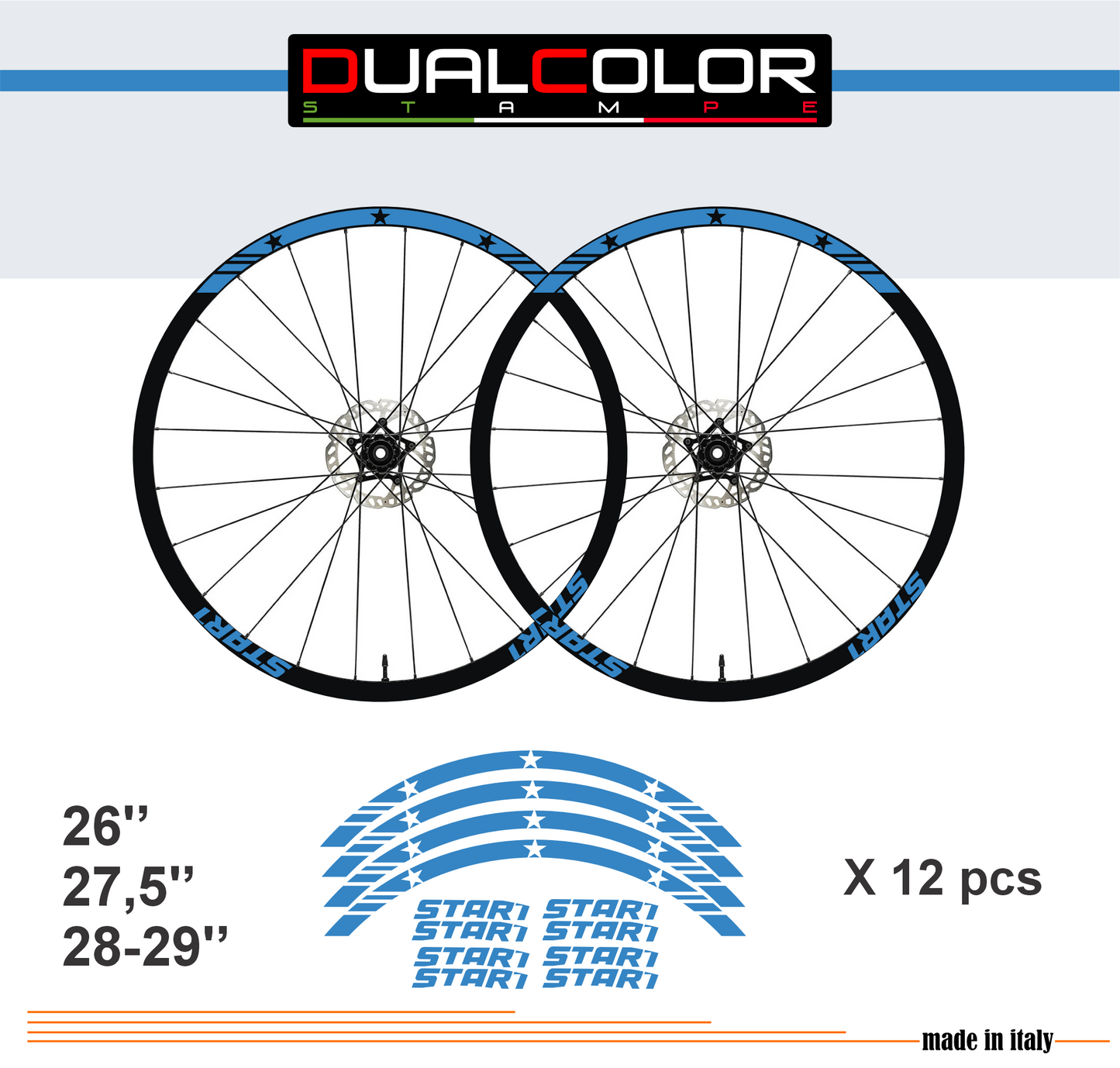 DualColorStampe Adesivi Cerchi Bici 26'' - 27,5'' - 28-29'' Pollici Ruota Bici MTB Bike Stickers Cerchi MTB BDC Stelle stars start B0210
