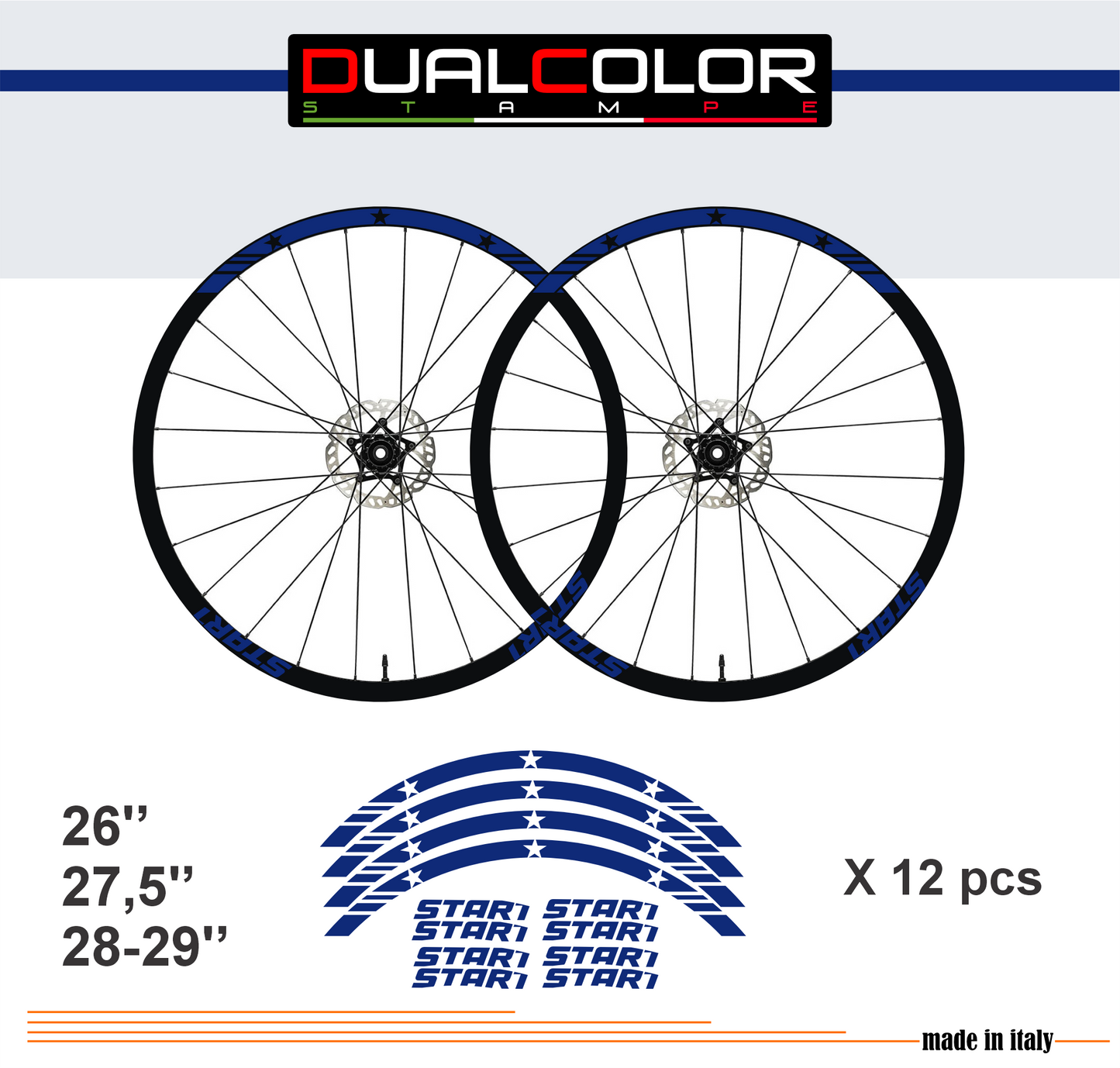 DualColorStampe Adesivi Cerchi Bici 26'' - 27,5'' - 28-29'' Pollici Ruota Bici MTB Bike Stickers Cerchi MTB BDC Stelle stars start B0210